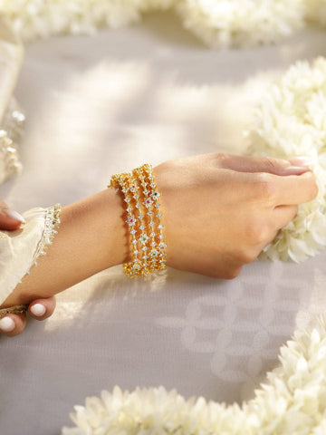 Rubans Set Of 4 22 K Gold Plated Ruby, Emerald & CZ-Studded Bangles Bangles & Bracelets