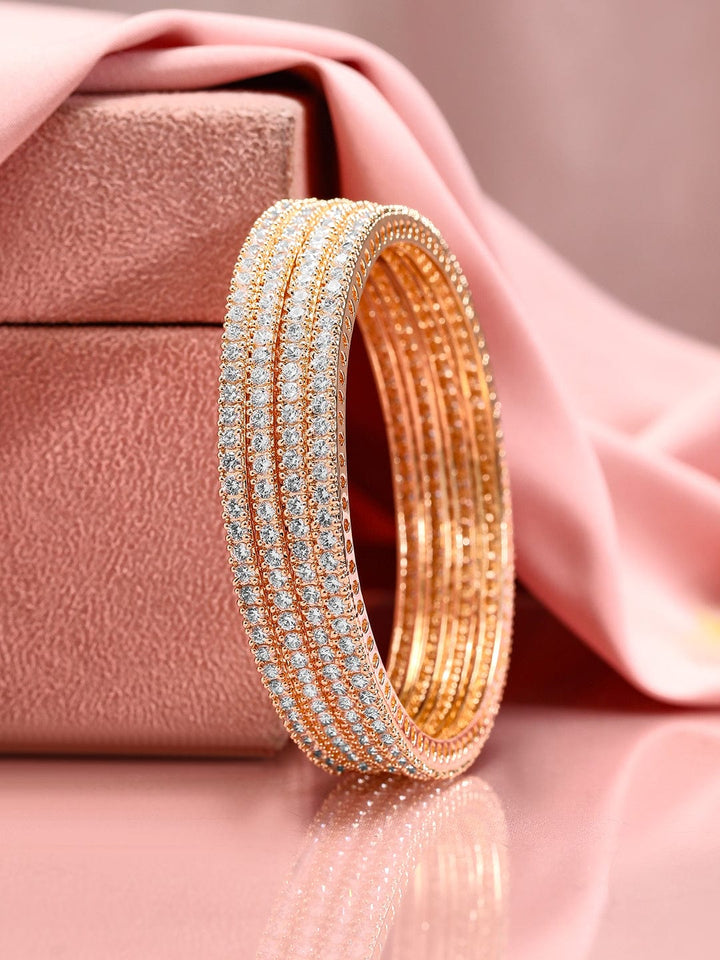 Rubans Set of 4 22K Gold-Plated Cubic Zirconia Studded Bangles Bangle