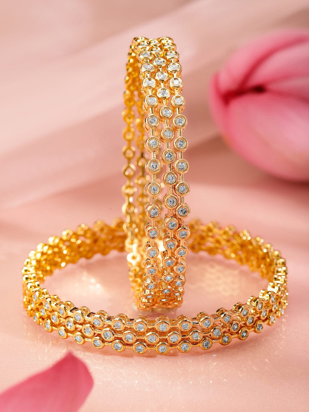 Rubans Set Of 4 22K Gold-Plated Cubic Zirconia Studded Bangles Bangles & Bracelets