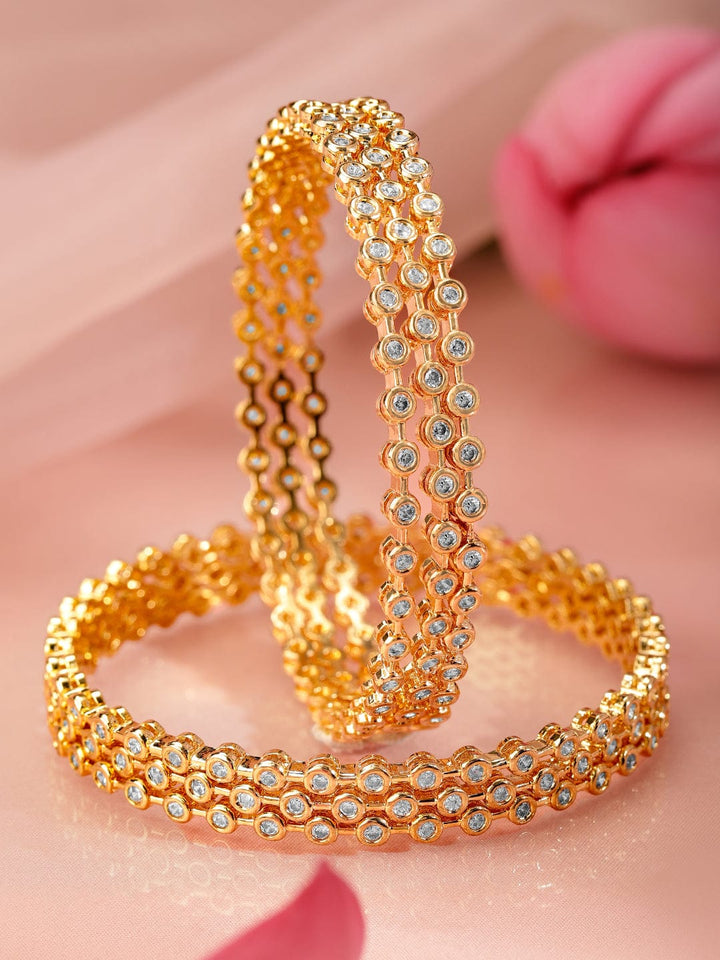 Rubans Set Of 4 22K Gold-Plated Cubic Zirconia Studded Bangles Bangles & Bracelets