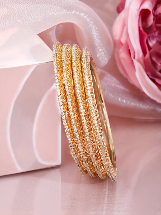 Rubans Set of 4 22K Gold-Plated Cubic Zirconia Studded Bangles Bangles & Bracelets