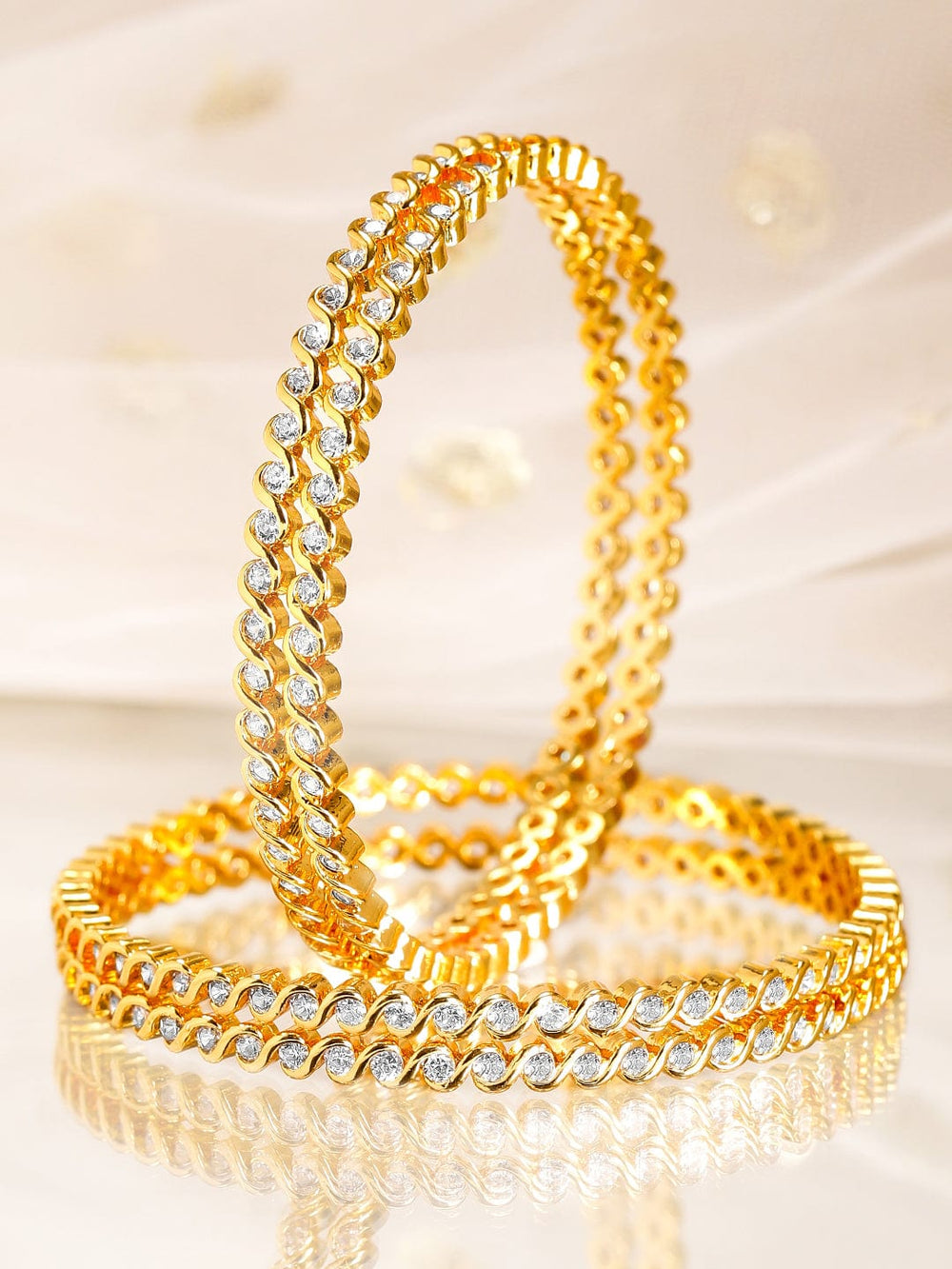 Rubans Set of 4, 22K Gold-Plated Cubic Zirconia Studded Handcrafted Bangles Bangles