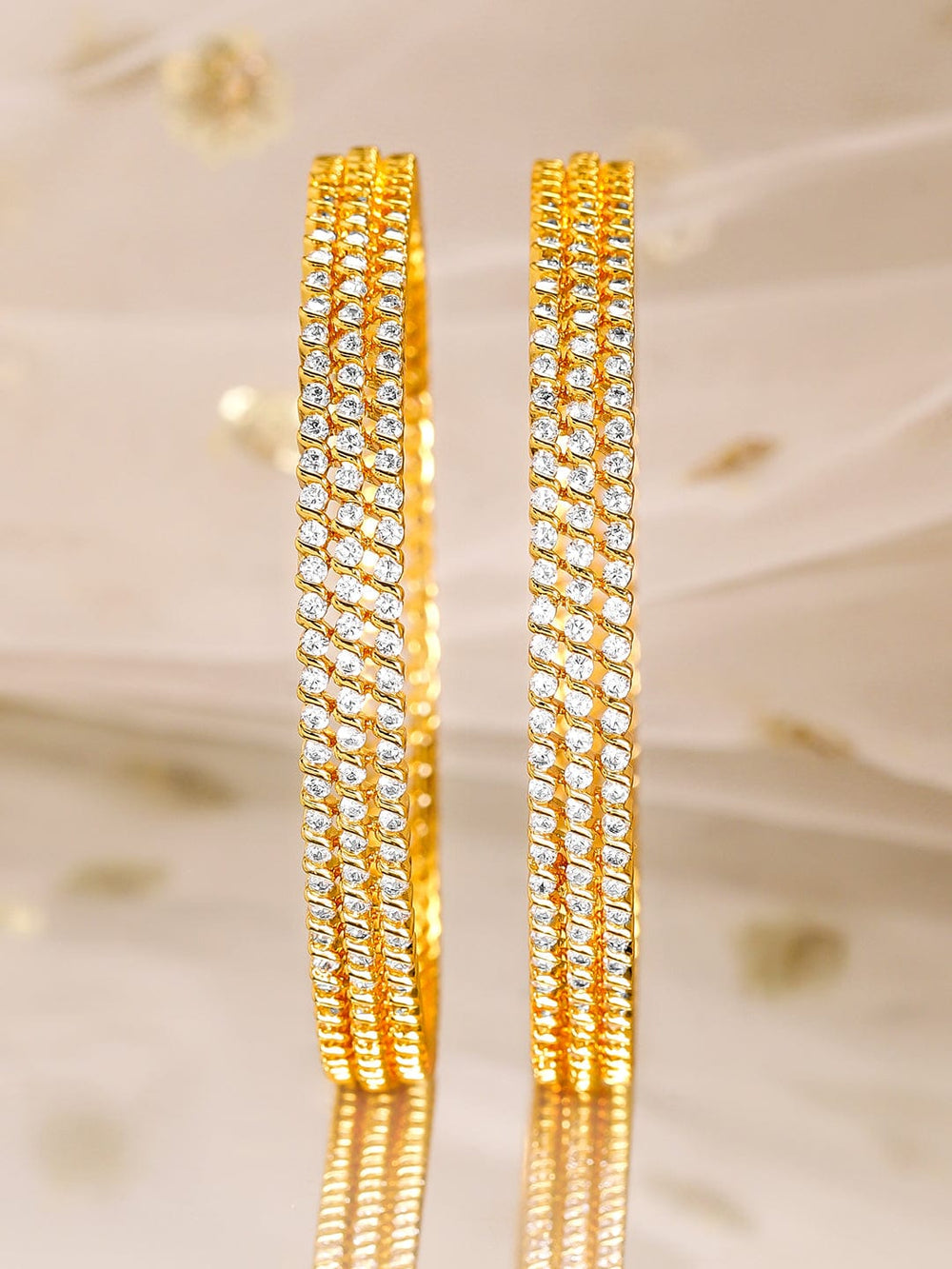 Rubans Set of 4, 22K Gold-Plated Cubic Zirconia Studded Handcrafted Bangles Bangles