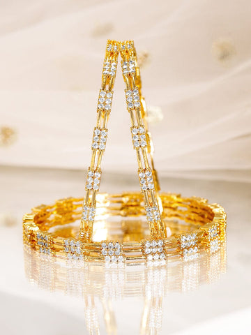 Rubans Set of 4, 22K Gold-Plated & Cubic Zirconia Studded Handcrafted Bangles Bangles