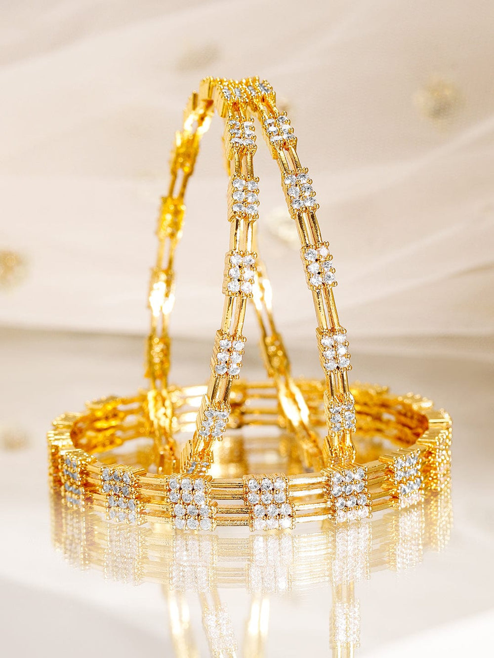 Rubans Set of 4, 22K Gold-Plated & Cubic Zirconia Studded Handcrafted Bangles Bangles