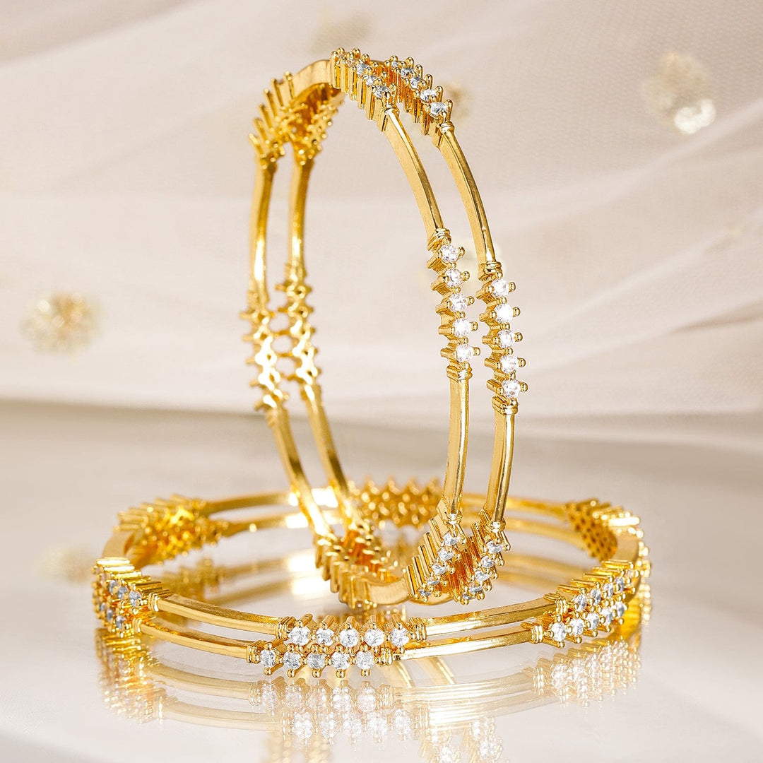 Rubans Set of 4, 22K Gold-Plated & Cubic Zirconia Studded Handcrafted Bangles Bangles