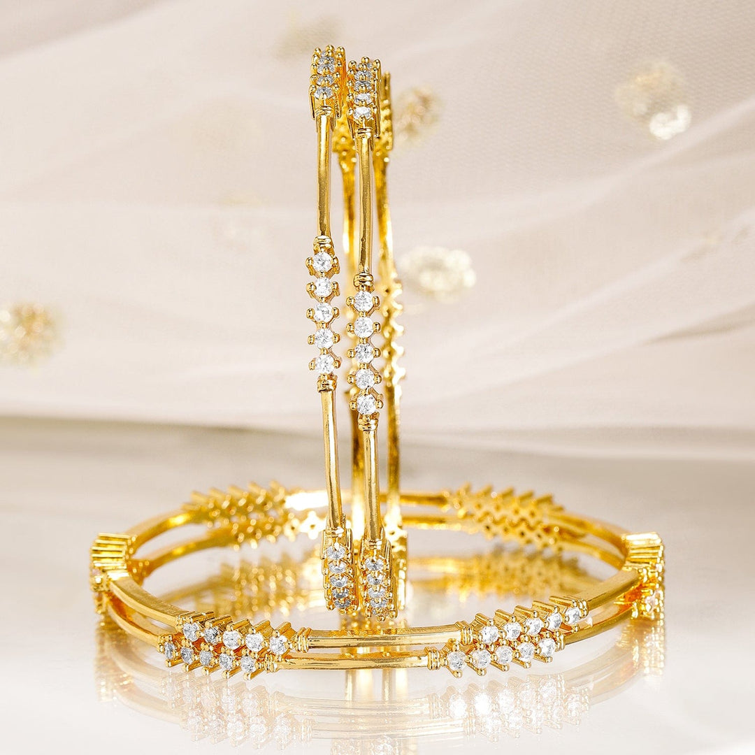 Rubans Set of 4, 22K Gold-Plated & Cubic Zirconia Studded Handcrafted Bangles Bangles