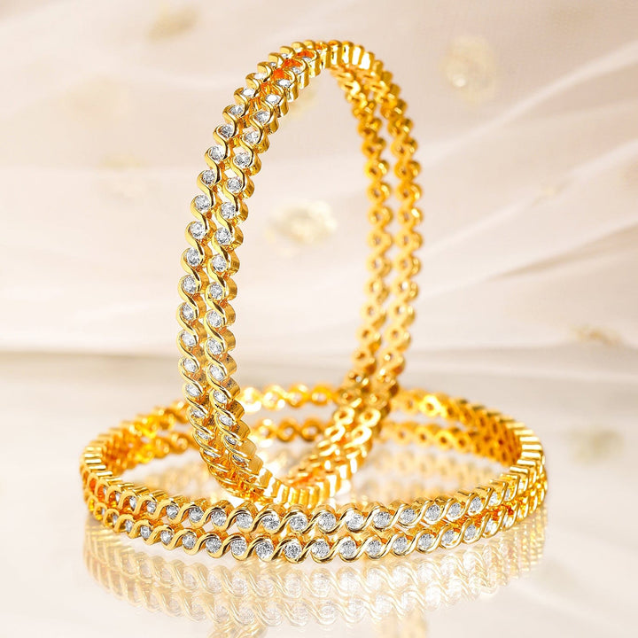 Rubans Set of 4, 22K Gold-Plated Cubic Zirconia Studded Handcrafted Bangles Bangles