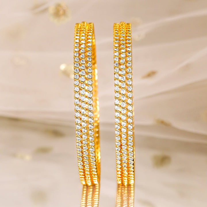 Rubans Set of 4, 22K Gold-Plated Cubic Zirconia Studded Handcrafted Bangles Bangles