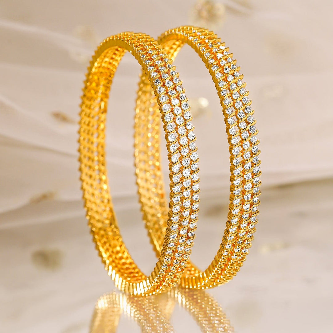 Rubans Set of 4, 22K Gold-Plated Cubic Zirconia Studded Handcrafted Bangles Bangles