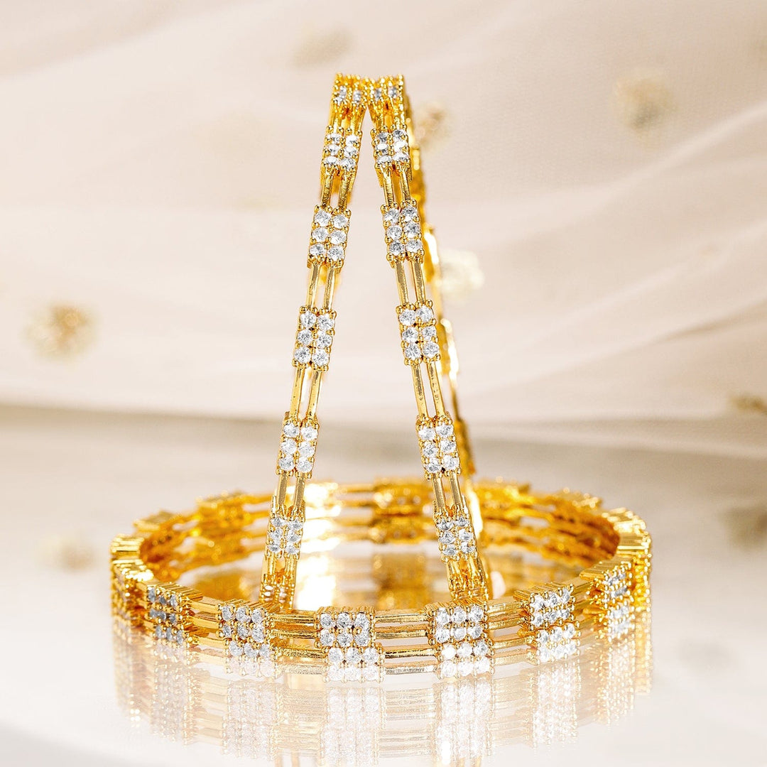 Rubans Set of 4, 22K Gold-Plated & Cubic Zirconia Studded Handcrafted Bangles Bangles