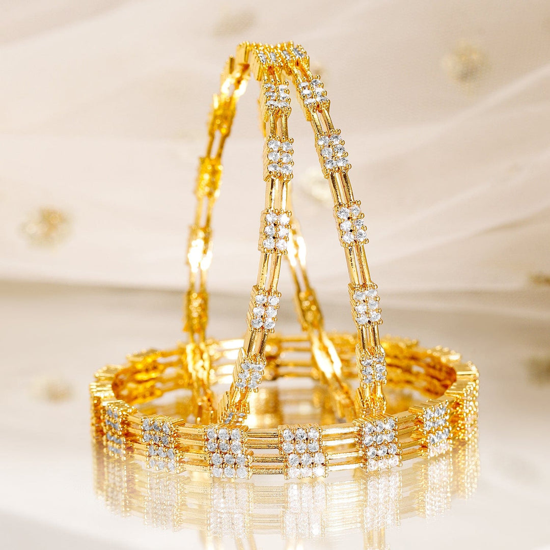 Rubans Set of 4, 22K Gold-Plated & Cubic Zirconia Studded Handcrafted Bangles Bangles