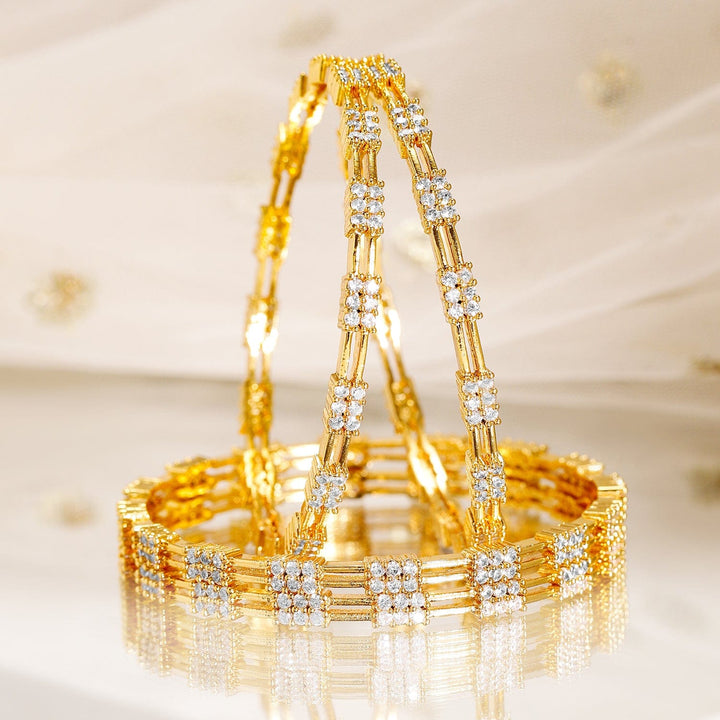 Rubans Set of 4, 22K Gold-Plated & Cubic Zirconia Studded Handcrafted Bangles Bangles