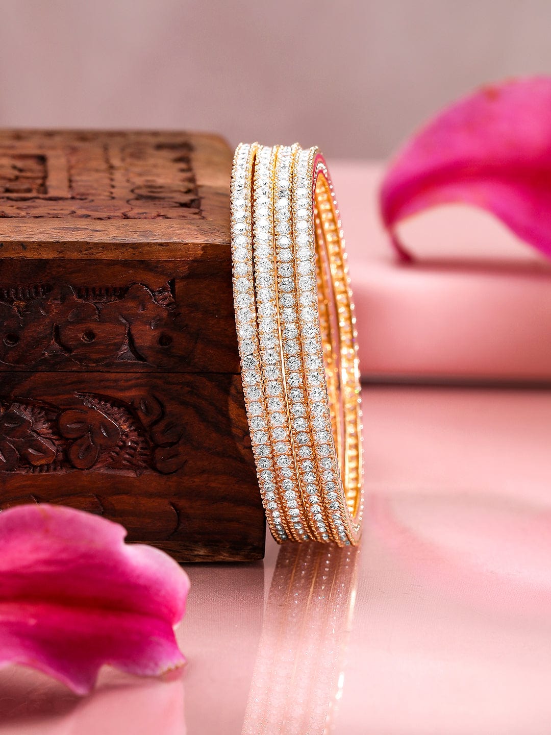 Rubans Set Of 4 22K Gold Plated CZ Studded Bangles Bangles