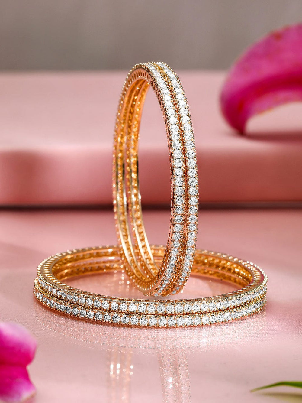 Rubans Set Of 4 22K Gold Plated CZ Studded Bangles Bangles