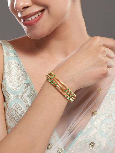 Rubans Set of 4 22K Gold-Plated Emerald Green Stone Handcrafted Bangle Set Bangles & Bracelets