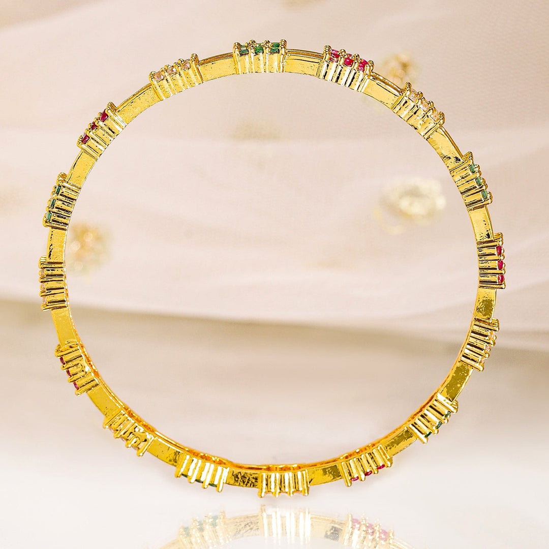 Rubans Set of 4, 22K Gold-Plated Multicolor Stone & Cubic Zirconia Handcrafted Bangles Bangles