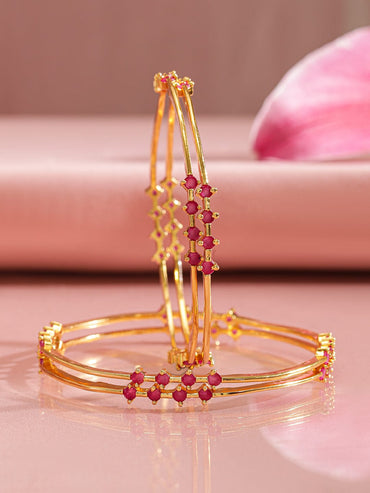 Rubans Set of 4 22K Gold-Plated Ruby Pink Stone Handcrafted Bangle Set Bangles & Bracelets
