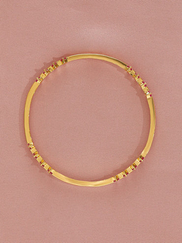 Rubans Set of 4 22K Gold-Plated Ruby Pink Stone Handcrafted Bangle Set Wristwear