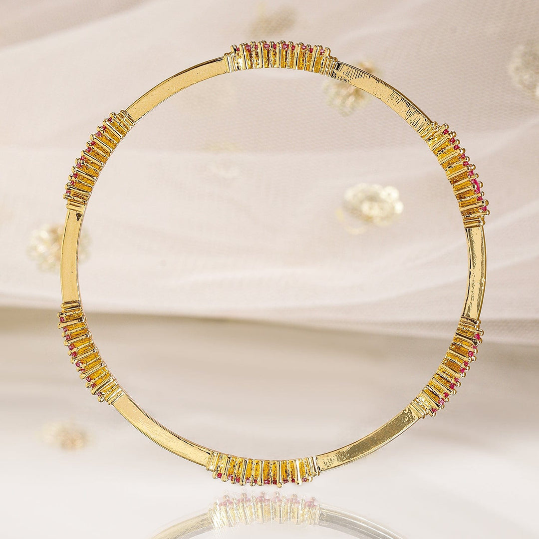 Rubans Set of 4, 22K Gold-Plated Ruby Pink Stone Studded Handcrafted Bangles Bangles