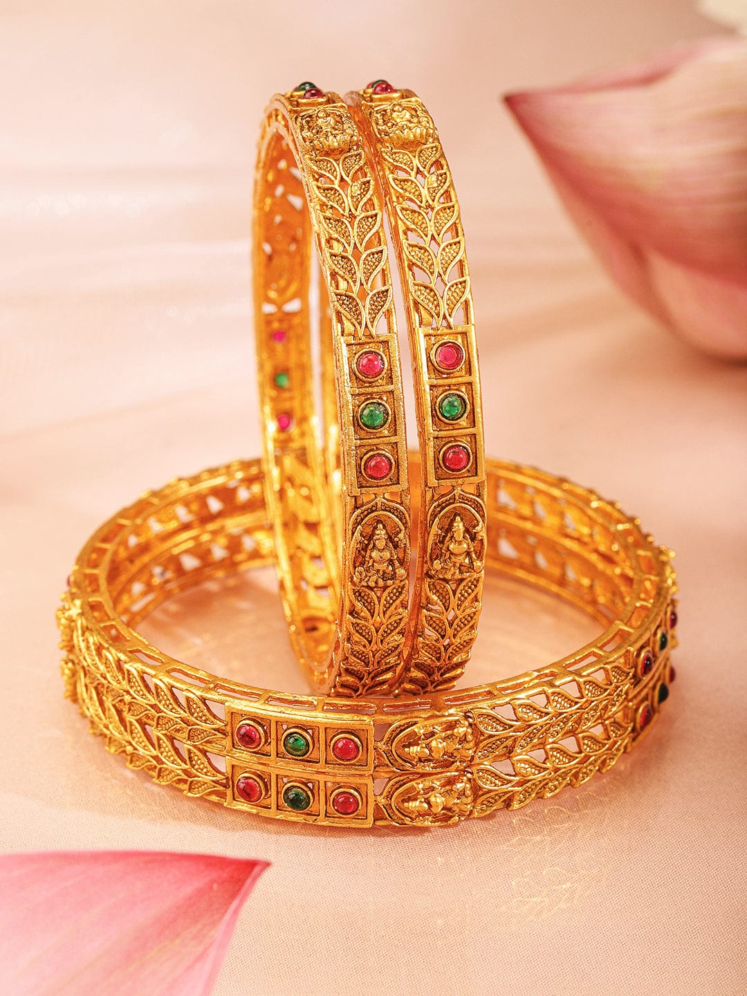 Rubans Set Of 4 22K Gold-Plated Stone Studded Bangles Bangles & Bracelets