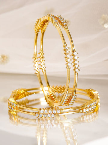Rubans Set of 4, 22K Gold-Plated & White Cubic Zirconia Stone Studded Handcrafted Classic Bangles Bangles
