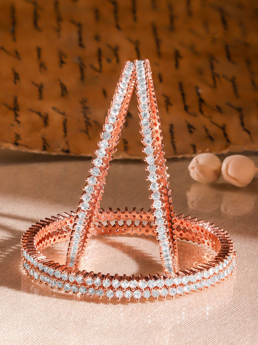 Rubans Set of 4 22K Rose Gold Plated Cubic Zirconia Stone Studded Classics Bangles Bangles & Bracelets