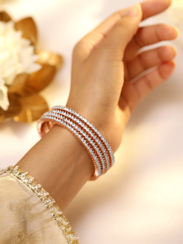 Rubans Set of 4 22K Rose Gold Plated Cubic Zirconia Stone Studded Classics Bangles Bangles & Bracelets