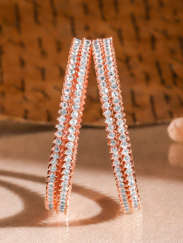 Rubans Set of 4 22K Rose Gold Plated Cubic Zirconia Stone Studded Classics Bangles Bangles & Bracelets