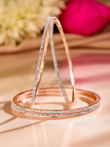 Rubans Set of 4  22K Rose Gold-Plated Sparkling White Cubic Zirconia Stones Premium Bangle Bangles
