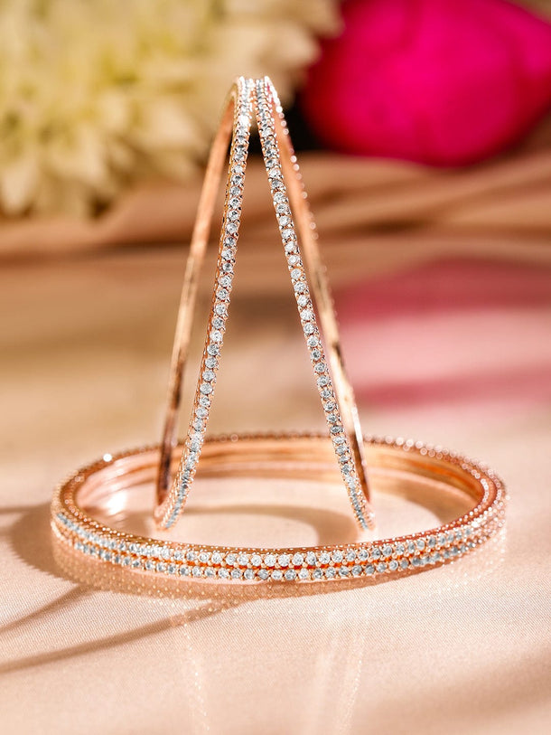 Rubans Set of 4  22K Rose Gold-Plated Sparkling White Cubic Zirconia Stones Premium Bangle Bangles