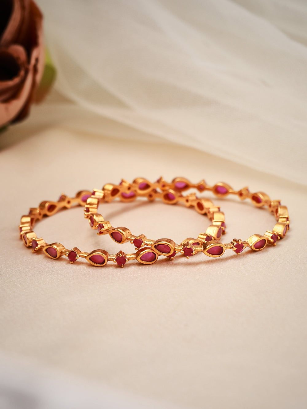 Rubans Set Of 4 24K Gold-Plated Handcrafted Ruby-Studded Bangles Bangles & Bracelets