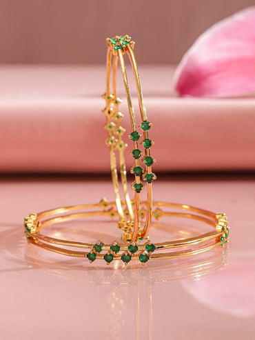 Rubans Set Of 4 Gold-Plated Emerald Stone-Studded Bangles Wristwear