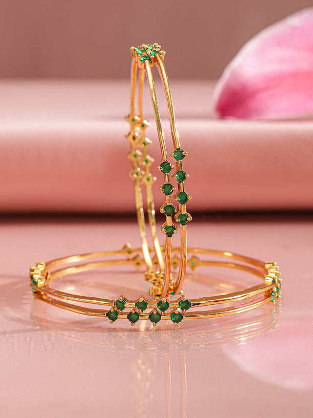 Rubans Set Of 4 Gold-Plated Emerald Stone-Studded Bangles Wristwear