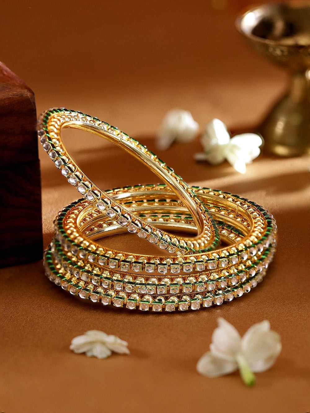 Rubans Set Of 4 Gold-Plated Kundan-Studded Bangles Bangles & Bracelets