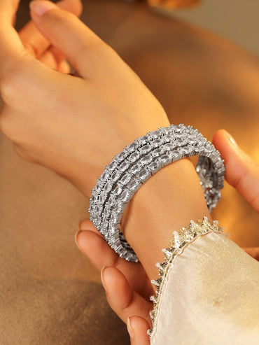 Rubans Set Of 4 Rhodium-Plated Crystal AD & Cubic Zirconia Stone Studded Premium Bangles Bangles