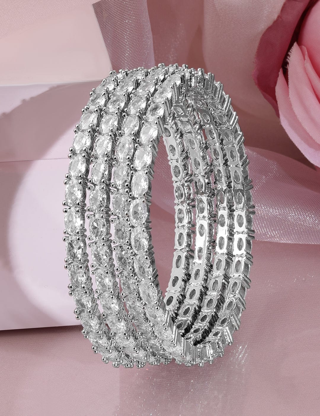 Rubans Set Of 4 Rhodium-Plated Crystal & Cubic Zirconia Studded Bangles Bangles