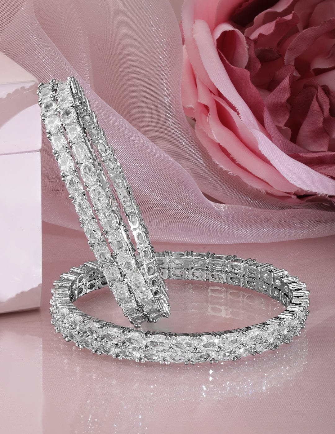 Rubans Set Of 4 Rhodium-Plated Crystal & Cubic Zirconia Studded Bangles Bangles