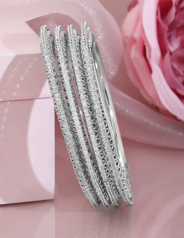 Rubans Set of 4 Rhodium-Plated Cubic Zirconia Studded Bangles Bangles & Bracelets