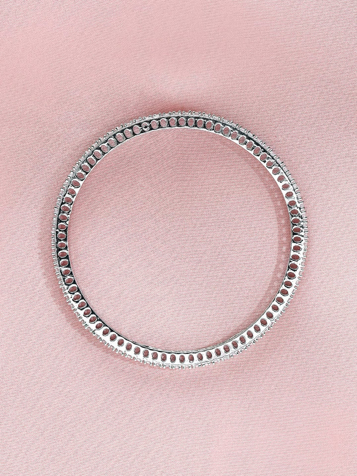 Rubans Set of 4 Rhodium-Plated Cubic Zirconia Studded Premium Handcrafted Bangles Wristwear