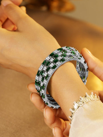 Rubans Set of 4 Rhodium-Plated Emerald Green & White Cubic Zirconia Studded Bangles Bangles & Bracelets