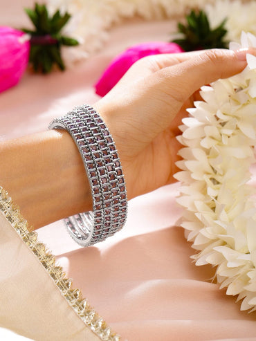 Rubans Set of 4 Rhodium-Plated Lavender Cubic Zirconia Studded Handcrafted Premium Bangles Bangles & Bracelets