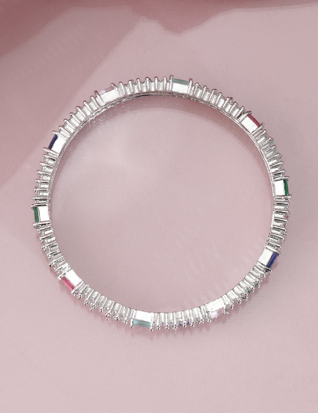 Rubans Set of 4 Rhodium-Plated Multicolor AD and Cubic Zirconia Studded Premium Bangles Wristwear