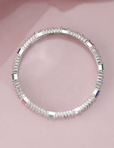 Rubans Set of 4 Rhodium-Plated Multicolor AD and Cubic Zirconia Studded Premium Bangles Wristwear