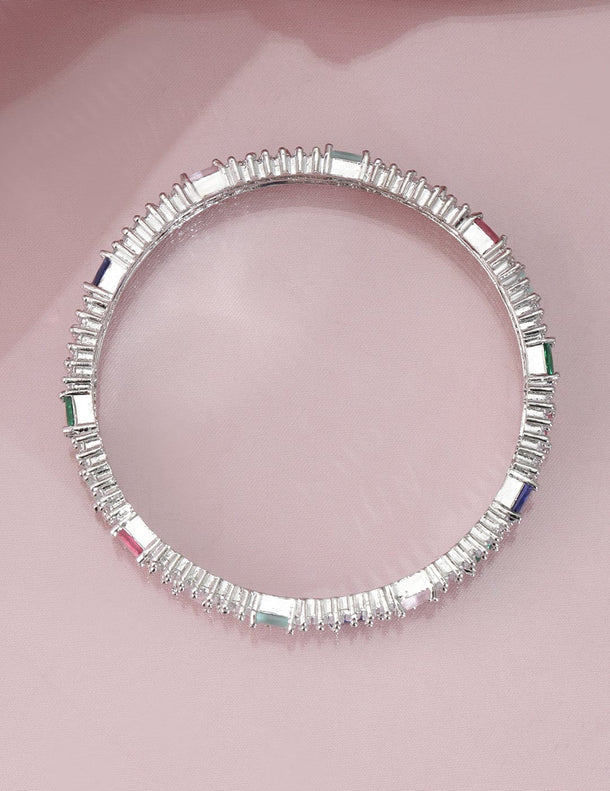 Rubans Set of 4 Rhodium-Plated Multicolor AD and Cubic Zirconia Studded Premium Bangles Wristwear