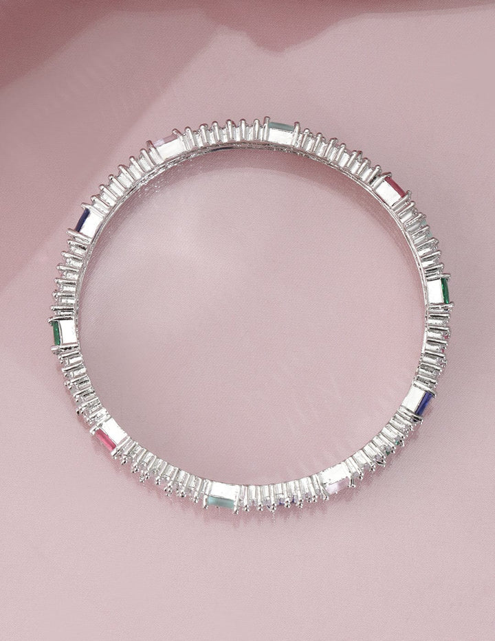 Rubans Set of 4 Rhodium-Plated Multicolor AD and Cubic Zirconia Studded Premium Bangles Wristwear
