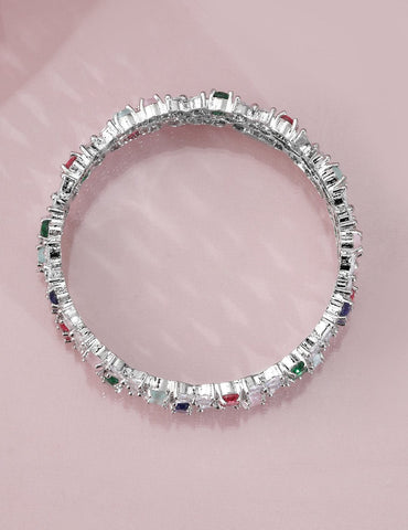 Rubans Set of 4 Rhodium-Plated Multicolor AD & CubicZirconia Studded Floral Design Bangles Wristwear