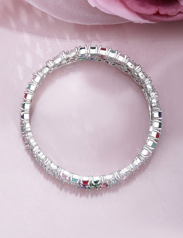Rubans Set of 4 Rhodium-Plated Multicolor Stone & White Cubic Zirconia Studded Bangles Wristwear