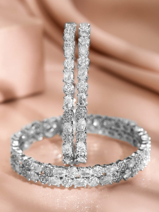 Rubans Set of 4 Rhodium-Plated Silver-Tone Cubic Zirconia Studded Premium Bangles Bangles & Bracelets