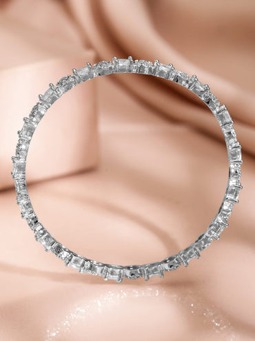 Rubans Set of 4 Rhodium-Plated Silver-Tone Cubic Zirconia Studded Premium Bangles Bangles & Bracelets